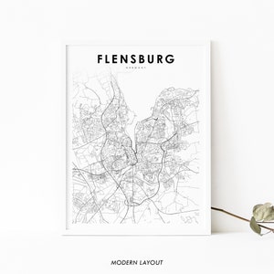 Flensburg Deutschland Karte Print, Karte Kunst Poster, Flensborg Deutschland Stadt Straße Straße Karte Druck, Kinderzimmer Wand Büro Dekor, druckbare Karte