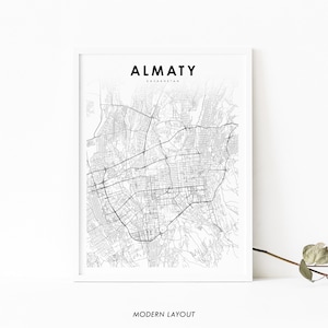 Impressão de mapa de Almaty Cazaquistão, pôster de arte de mapa de Almaty Республикасы, impressão de mapa de ruas de estradas da cidade, decoração de escritório de parede de quarto de berçário, mapa para impressão