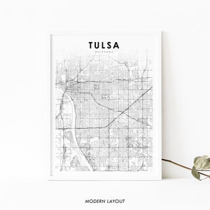 Impressão de mapa OK da área de Tulsa, pôster de arte de mapa de Oklahoma EUA, impressão de mapa de estradas de ruas da cidade, decoração de escritório de parede de quarto de berçário, mapa para impressão