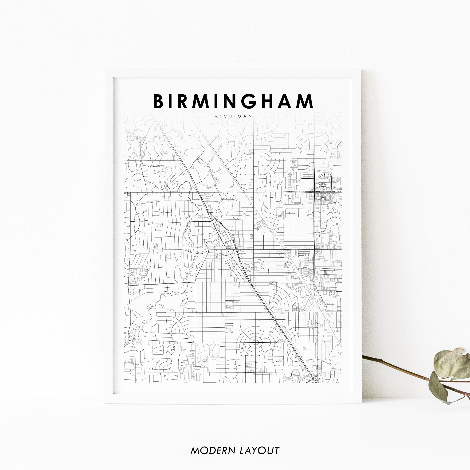 Birmingham MI Map Print, Michigan USA Map Art Poster, Oakland County, City Street Map Print, Nursery Room Wall Office Decor, Printable Map
