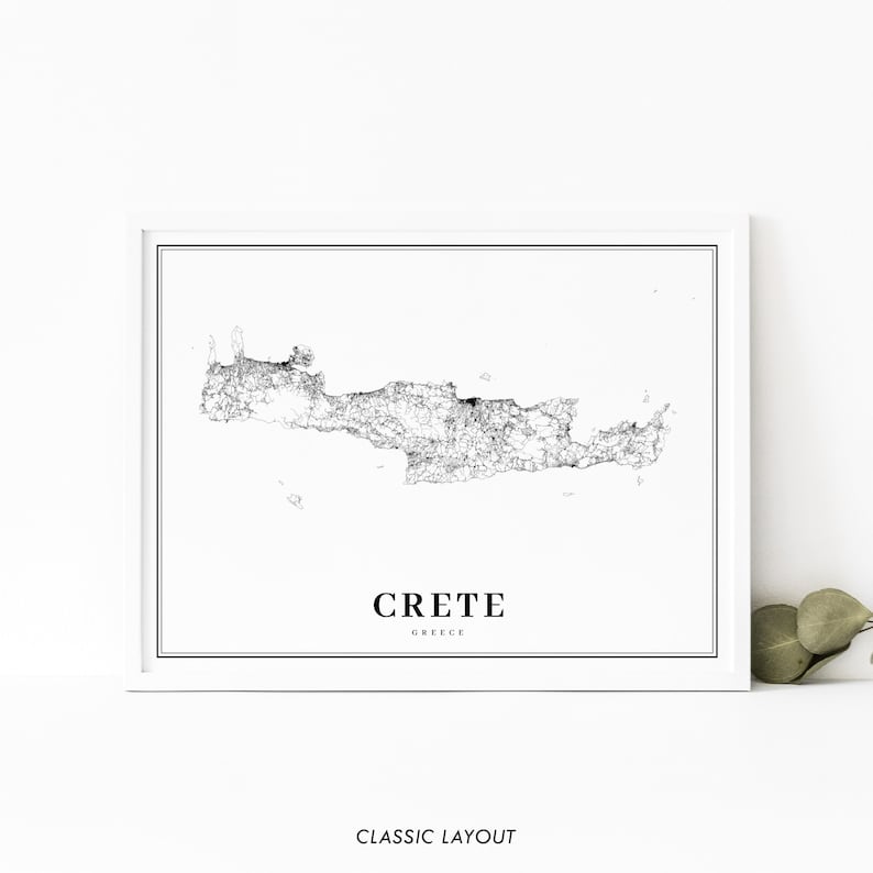 Crete Greece Map Print, Road Map Art Poster, Κρήτη Kríti Krḗtē Greek, Crete Island Map Art, Nursery Room Wall Office Decor, Printable Map image 2