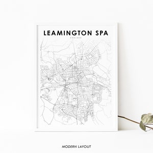 Royal Leamington Spa Inglaterra Reino Unido Mapa Impresión, Cartel de arte del mapa del Reino Unido, Impresión del mapa de la calle de la ciudad, Decoración de la oficina de la pared de la sala de la guardería, Imprimible