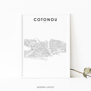 Impression de carte de Cotonou Bénin, affiche d'art de carte de pays, Kutonou Bénin, impression de carte routière de rue de ville, décor de bureau de mur de salle de pépinière, carte imprimable