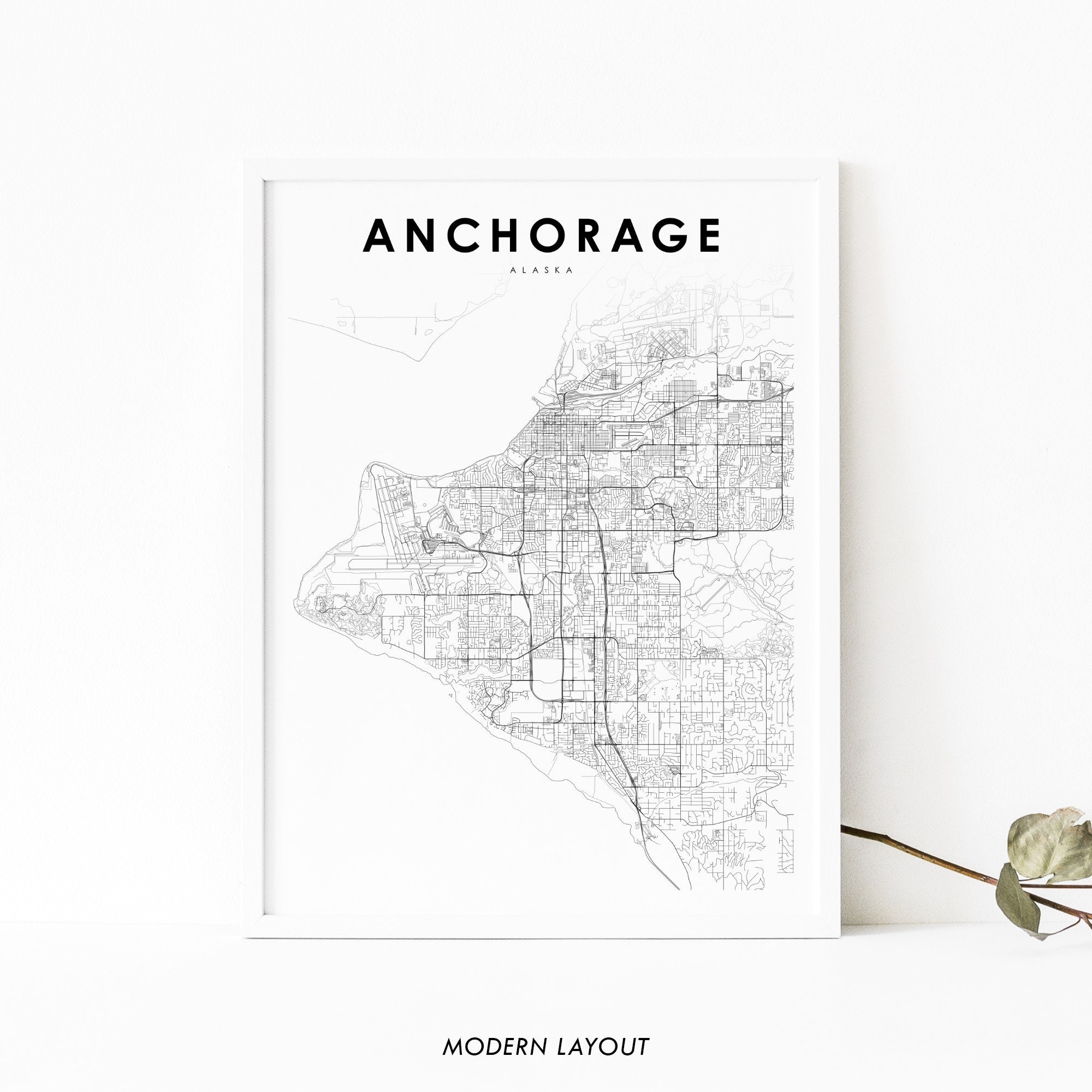 Street Map Of Anchorage Alaska Anchorage Ak Map Print Alaska Usa Map Art Poster City Street | Etsy Uk