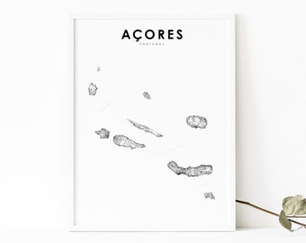 Azores Map Print, Açores Portugal Road Map Poster, São Miguel Pico Terceira Flores Map Art, Nursery Room Office Wall Decor, Printable Map