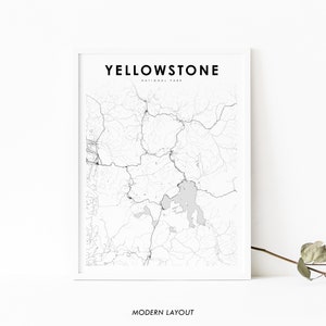 Impressão de mapa WY do Parque Nacional de Yellowstone, pôster de arte de mapa de Wyoming EUA, impressão de mapa de estradas de ruas da cidade, decoração de escritório de parede de berçário, mapa para impressão