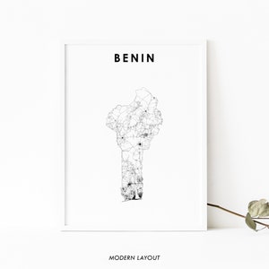 Benin kaart afdrukken, land routekaart poster, kaart kunst, Bénin Dahomey Cotonou Porto-Novoa Afrika, kinderkamer muur kantoor decor, afdrukbare kaart