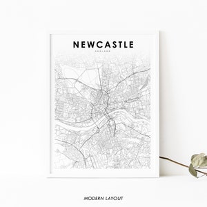 Impresión de mapas de Newcastle upon Tyne Inglaterra, cartel artístico de mapas del Reino Unido, impresión de mapas de carreteras de la calle de la ciudad, decoración de la oficina de la pared de la guardería