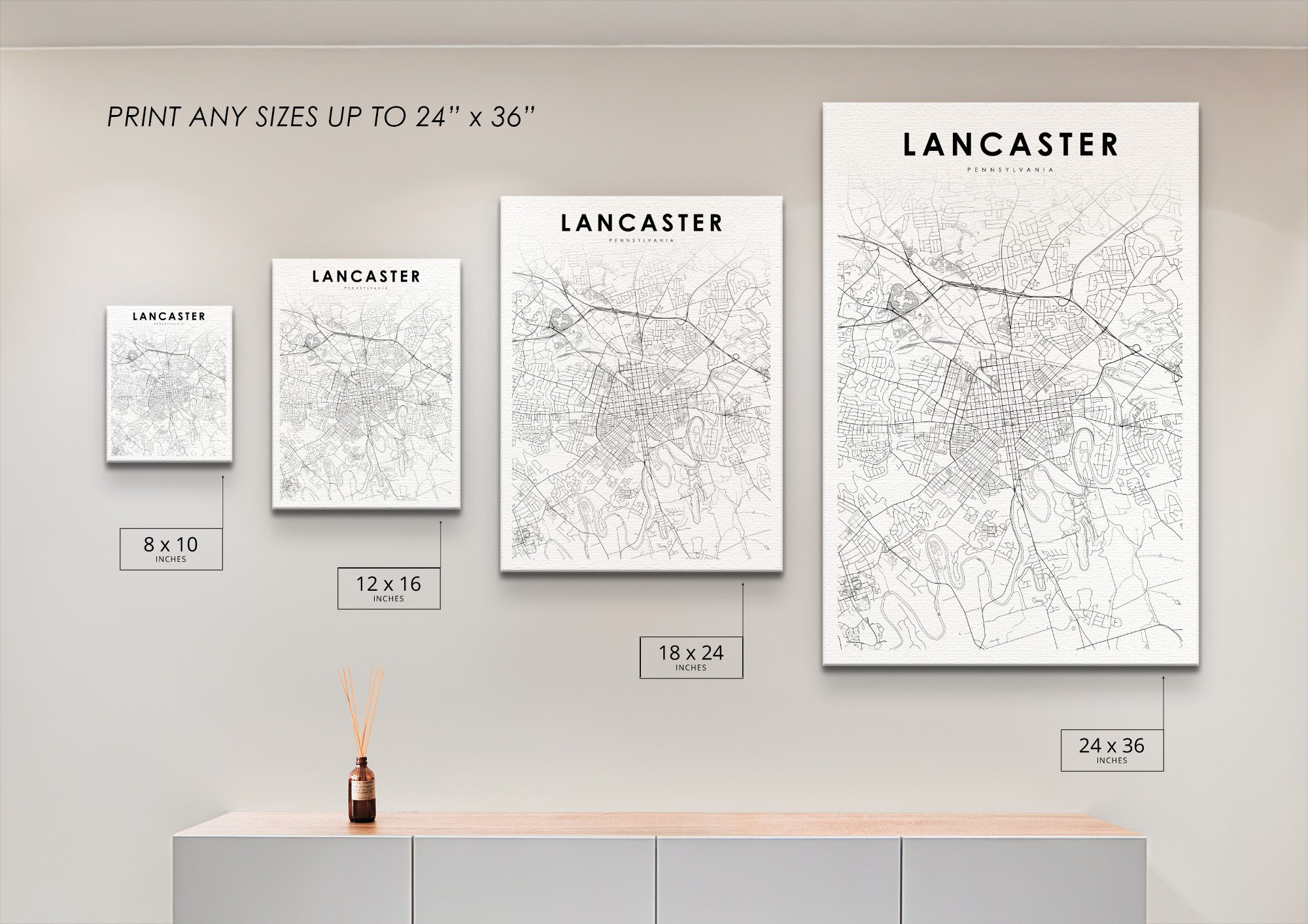 Lancaster PA Map Print Pennsylvania USA Map Art Poster City | Etsy