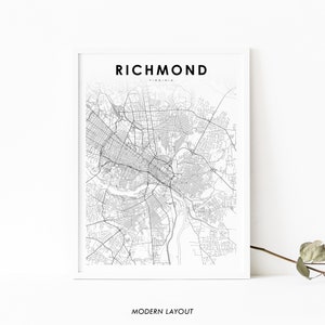 Richmond VA Map Print, Virginia USA Map Art Poster, City Street Road Map Print, Nursery Room Wall Office Decor, Printable Map