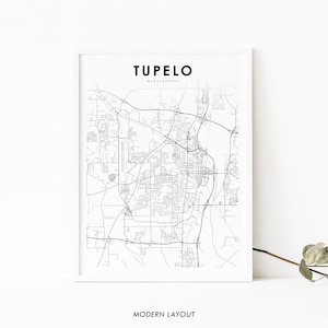Tupelo MS Map Print, Mississippi USA Map Art Poster, Lee County, City Street Road Map Print, Nursery Room Wall Office Decor, Printable Map