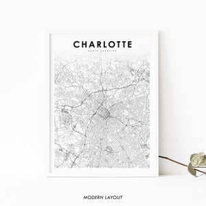 Charlotte Area NC Map Print, North Carolina USA Map Art Poster, City Street Road Map Print, Nursery Room Office Wall Decor, Printable Map