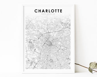 Charlotte Area NC Map Print, North Carolina USA Map Art Poster, City Street Road Map Print, Nursery Room Office Wall Decor, Printable Map