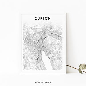 Zürich Switzerland Map Print, Zurich Swiss Map Art Poster, City Street Road Map Print, Nursery Room Wall Office Decor, Printable Map
