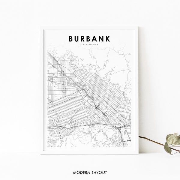 Burbank CA Map Print, California USA Map Art Poster, Los Angeles, City Street Road Map Print, Nursery Room Wall Office Decor, Printable Map