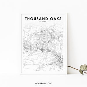 Thousand Oaks CA Map Print, California USA Map Art Poster, City Street Road Map Print, Nursery Room Wall Office Decor, Printable Map