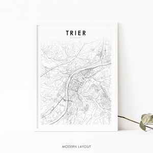 Trier Deutschland Karte Print, Trier Tréier Deutschland Karte Kunst Poster, Stadt Straße Straßenkarte Print, Kinderzimmer Wand Büro Dekor, druckbare Karte