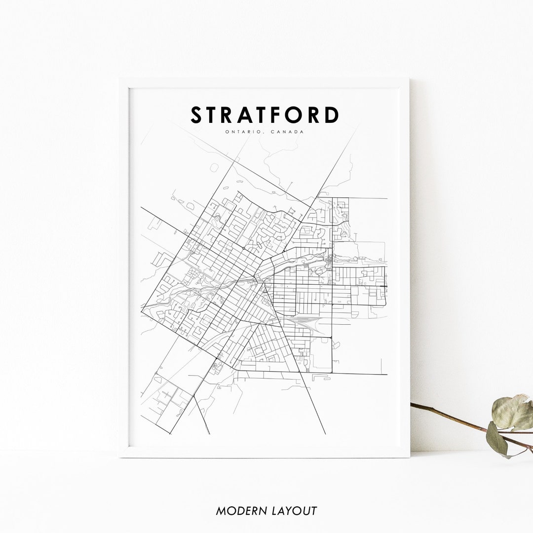 Stratford Ontario Map Print, ON Canada Map Art Poster, City Street Road ...