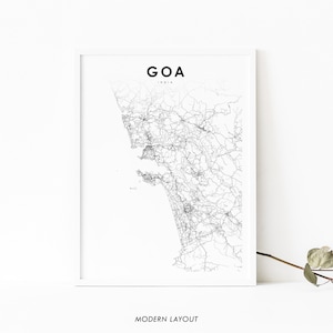 Impressão de mapa de Goa Índia, pôster de arte de mapa, Konkan Panaji, impressão de mapa de estrada de rua da cidade, decoração de escritório de parede de quarto de berçário, mapa imprimível
