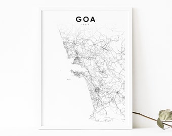 Goa India Map Print, Map Art Poster, Konkan Panaji, City Street Road Map Print,Nursery Room Wall Office Decor, Printable Map