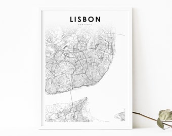 Lisbon Portugal Map Print, Map Art Poster, Lisboa Portuguesa, City Street Road Map Print, Nursery Room Wall Office Decor, Printable Map