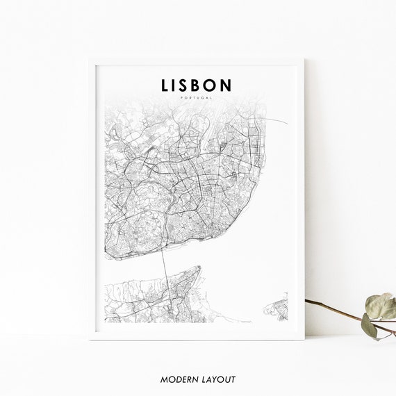 Lisbon Portugal Map Print, Map Art Poster, Lisboa Portuguesa, City Street Road Map Print, Nursery Room Wall Office Decor, Printable Map