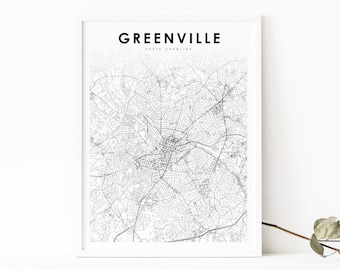 Greenville SC Map Print, South Carolina USA Map Art Poster, City Street Road Map Print, Nursery Room Wall Office Decor, Printable Map