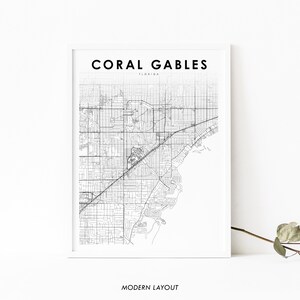 Coral Gables FL kaart afdrukken, Florida USA kaart Art Poster, Miami-Dade, City Street Road kaart afdrukken, kinderkamer muur Office Decor, afdrukbare kaart