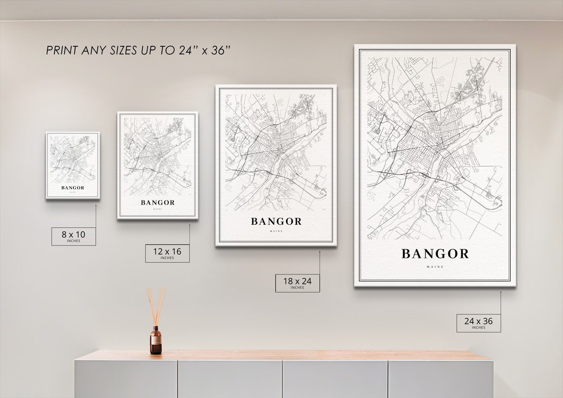 Bangor ME Map Print Maine USA Map Art Poster Penobscot Etsy