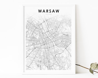 Warsaw Poland Map Print, Map Art Poster, Warszawa Polska City Street Road Map Print, Nursery Room Wall Office Decor, Printable Map