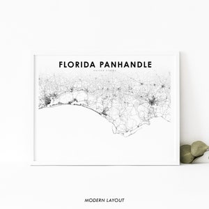 Impressão de mapa de Flórida Panhandle FL, pôster de arte de mapa da Flórida EUA, impressão de mapa de estradas de ruas da cidade, decoração de parede de quarto de berçário, mapa para impressão