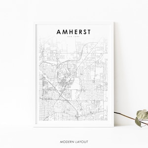 Amherst NY Map Print, New York USA Map Art Poster, Buffalo Erie, City Street Road Map Print, Nursery Room Wall Office Decor, Carte imprimable