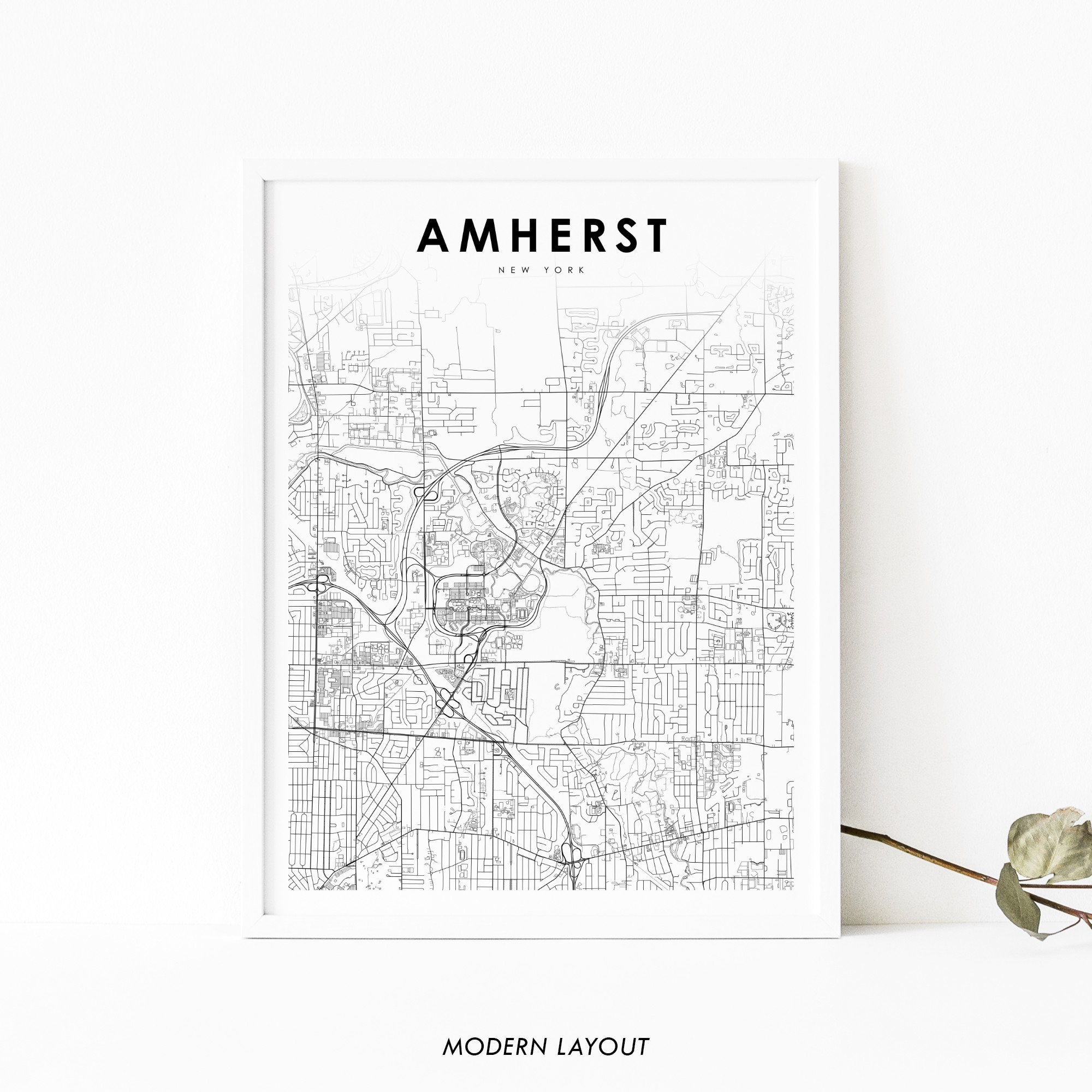 Amherst NY Map Print New York USA Map Art Poster Buffalo Etsy