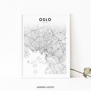 Impressão de mapa de Oslo Noruega, pôster de arte de mapa, impressão de mapa de estrada de rua da cidade, decoração de parede de quarto de berçário, mapa imprimível