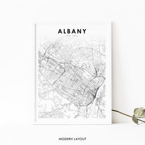 Albany NY Karte Print, New York USA Karte Kunst Poster, Stadt Straße Road Map Print, Kinderzimmer Wand Büro Dekor, druckbare Karte