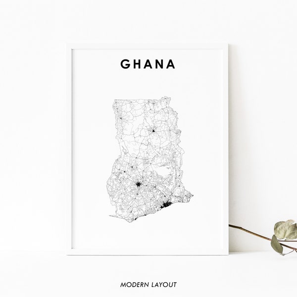 Ghana kaart afdrukken, land routekaart poster, Ivoorkust Afrika Accra kaart kunst, kinderkamer muur kantoor decor, afdrukbare kaart