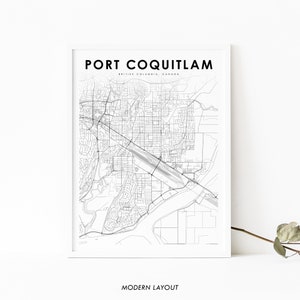Port Coquitlam BC carte impression, Colombie-Britannique Canada carte Art affiche, ville rue carte impression, pépinière chambre mur bureau Decor, carte imprimable