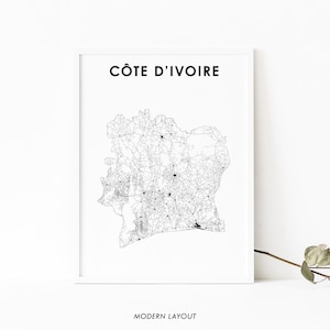 Côte d'Ivoire Côte d'Ivoire carte impression, carte routière affiche, pays carte Art, Abidjan Yamoussoukro, pépinière chambre Wall Office Decor, carte imprimable