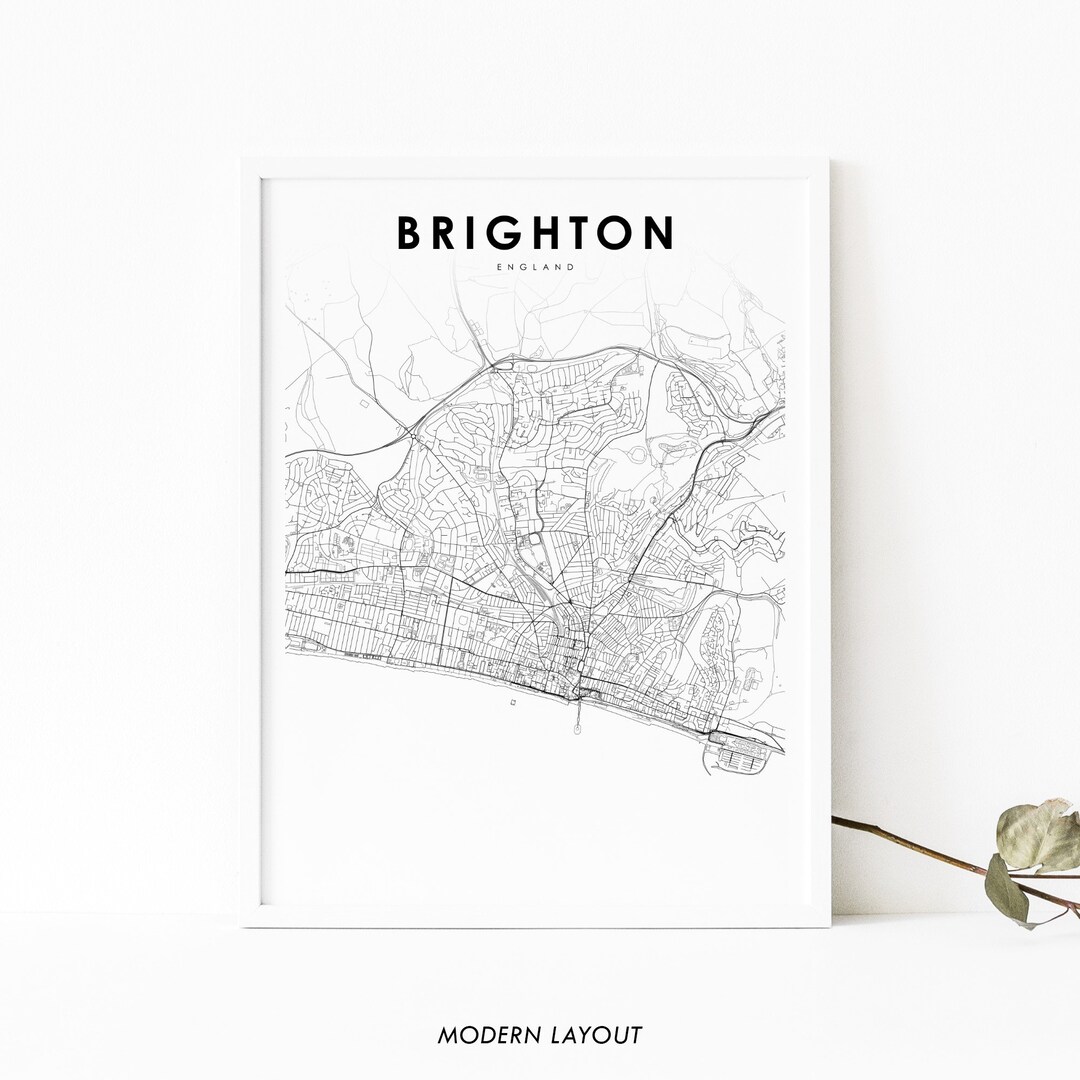 Brighton England Map Print, United Kingdom UK Map Art Poster, Hove ...