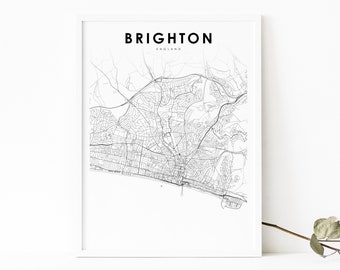 Brighton England Map Print, United Kingdom UK Map Art Poster, Hove, City Street Map Print, Nursery Room Office Wall Decor, Printable Map