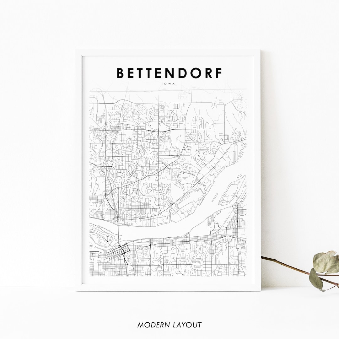 Bettendorf IA Map Print, Iowa USA Map Art Poster, Quad Cities, City