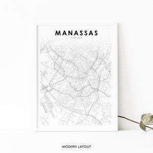 Manassas VA Map Print, Virginia USA Map Art Poster, Montgomery County. City Street Map Print, Nursery Room Office Wall Decor, Printable Map