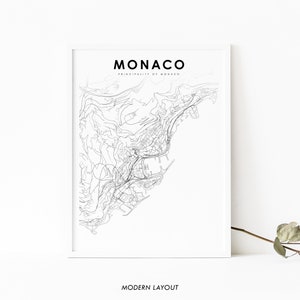 Monaco Karte Print, Monaco Karte Kunst Poster, Monte Carlo, Stadt Straße Road Map Print, Kinderzimmer Wand Büro Dekor, druckbare Karte