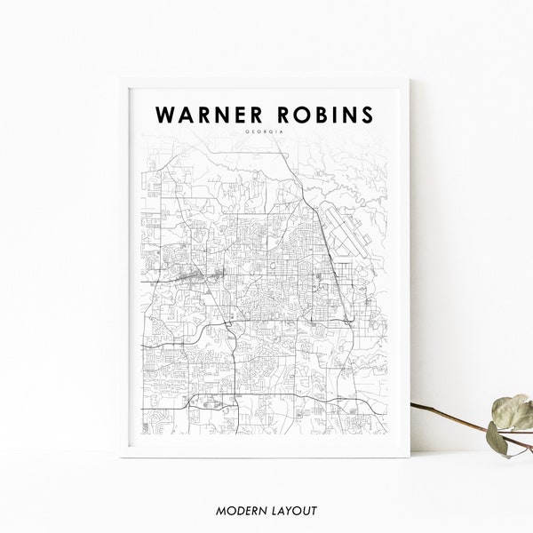 Warner Robins GA Map Print, Georgia USA Map Art Poster, City Street Road Map Print, Nursery Room Wall Office Decor, Printable Map