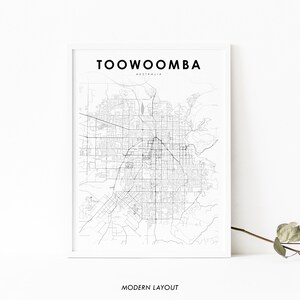 Toowoomba Stampa della mappa dell'Australia, Poster artistico della mappa del QLD Queensland, Stampa della mappa stradale della città, Decorazione dell'ufficio della parete della stanza della scuola materna, Mappa stampabile