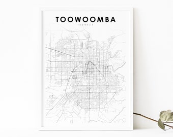 Toowoomba Australia  Map Print, QLD Queensland Map Art Poster, City Street Road Map Print, Nursery Room Wall Office Decor, Printable Map