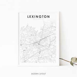Lexington SC Karte Print, South Carolina USA Karte Kunst Poster, Stadt Straße Road Map Print, Kinderzimmer Wand Büro Dekor, minimalistisch, printable
