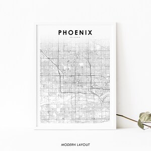 Phoenix AZ carte impression, Arizona USA carte Art affiche, ville rue route carte impression, pépinière chambre mur bureau Decor, carte imprimable