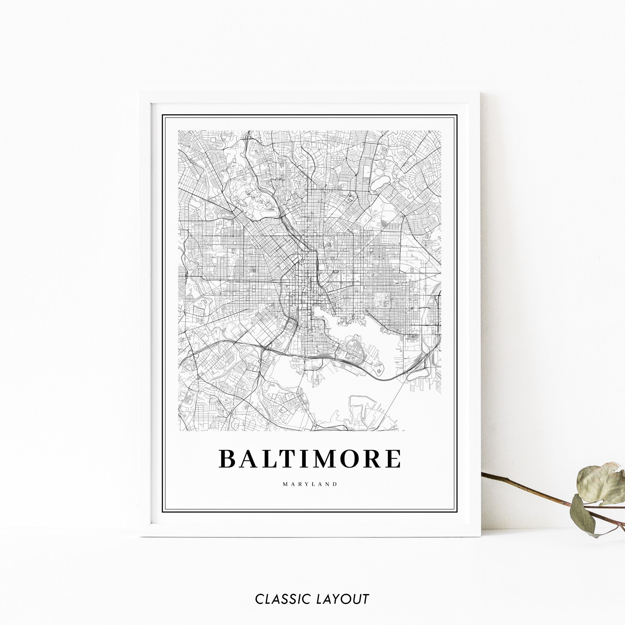 Baltimore MD Map Print, Maryland USA Map Art Poster, City Street Road ...