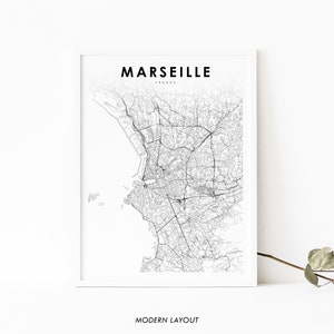 Impressão de mapa de Marselha França, pôster de arte de mapa, Alpes-Côte d'Azur, impressão de mapa de estradas de ruas da cidade, decoração de parede de quarto de berçário, mapa para impressão